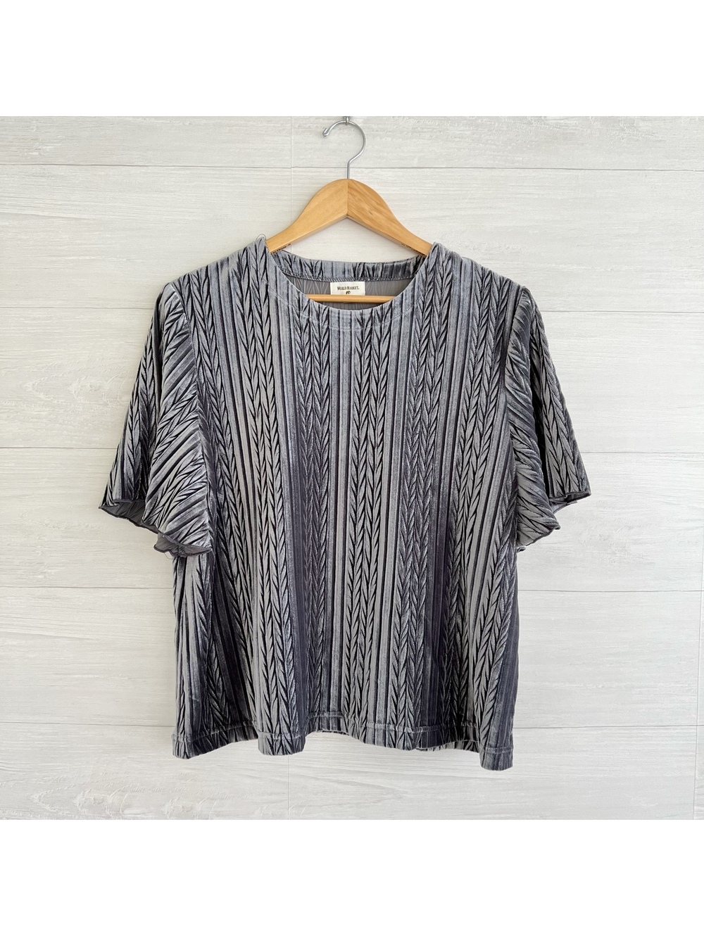 World Market Womens S/M Gray Velvet Velour Textured Flutter Sleeve Blouse Top
